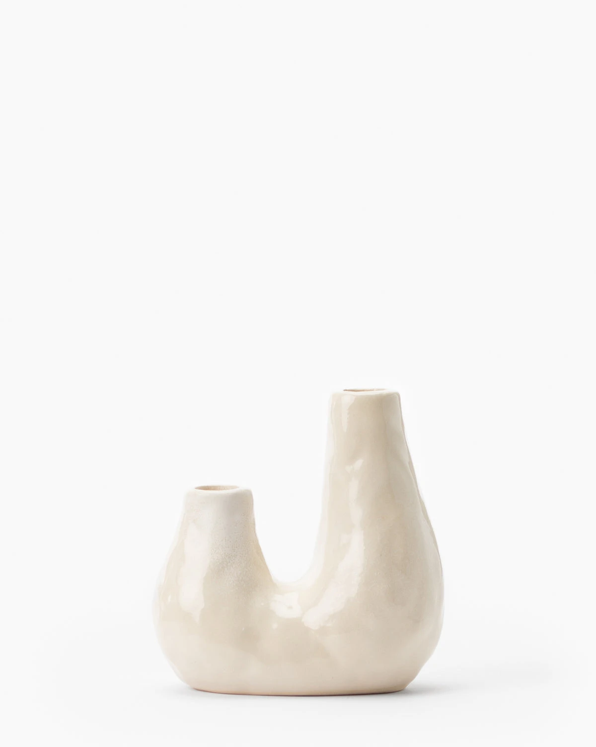 White Ceramic Duo Candle Holder 3 White Ceramic Duo Candle Holder